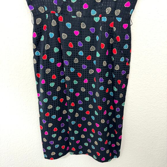 Anne Klein Women Vintage 100%  Silk Midi Dress Size 8 Leaves Classic Black Print - Picture 4 of 11